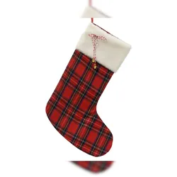 Christmas Decorations Weihnachtsstrumpf 28x1x43cm kariert mit Plüschrand zum Aufhängen & Befüllen wiederverwendbarer Nikolausstiefel Weihnachtsdeko Weihnachten - Rot Grün