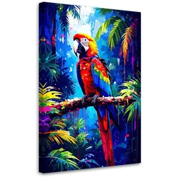LEINWANDBILD Bunter Papagei auf einem Ast 60x90cm