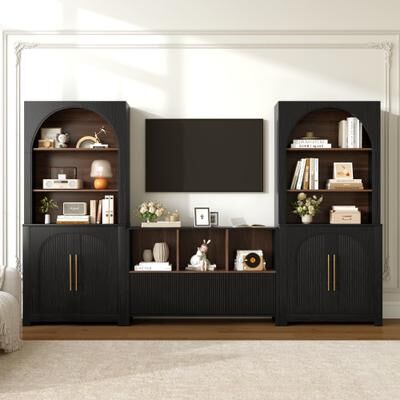 Cusp Barn 3-Piece Arched Bookcase Suite with Storage Cabinets, Tall Bookshelves with Doors and Open Shelves for Living Room