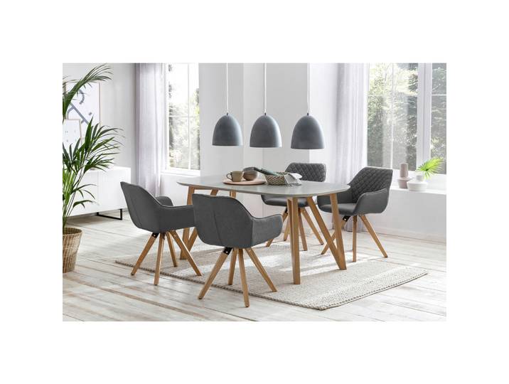 Mid.you Tischgruppe, Natur, Grau, Holz, Eiche, massiv, oval, Stativgestell, 90x76x180 cm, Esszimmer, Tische, Esstische