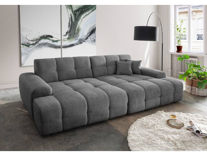 Big-Sofa Grau Bouclé Stoff Zofie 304 x 87 x 155cm Modern