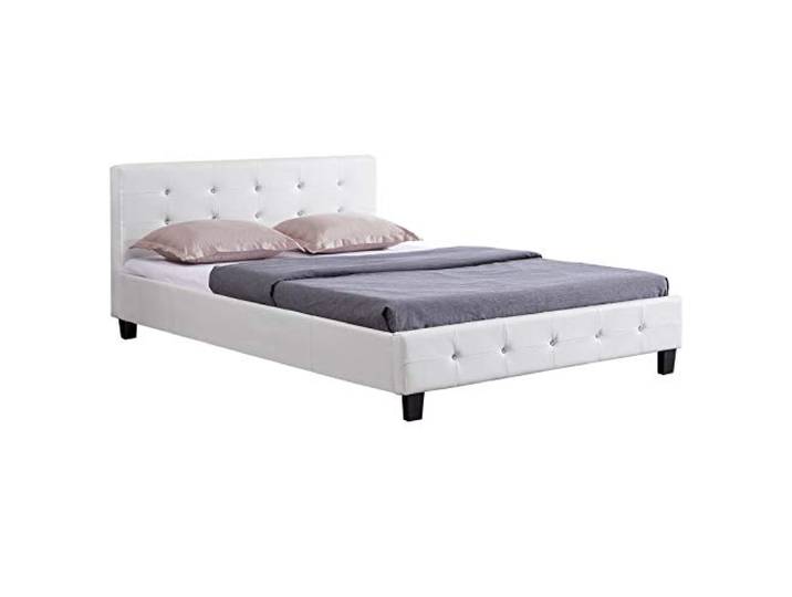 CARO-Möbel Polsterbett Kingston Bettgestell 140 x 200 cm Doppelbett Designbett mit Strasssteinen inklusive Lattenrost Lederimitat in weiß