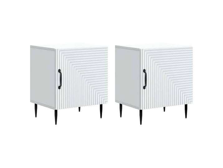 KGFHERENB Nachttisch 2er Set Weiß 43x34,5x50 cm Holzwerkstoff Praktisches 2er-Set für das Schlafzimmer mit 90°-Schwenktür, metallischen Beinen und geräumigem Stauraum.