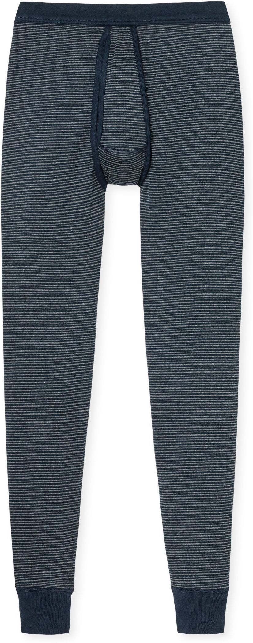 Lange Unterhose SCHIESSER "Feinripp Melange", Herren, Gr. 5M, blau (803, dunkelblau), Feinripp, Obermaterial: 100% Baumwolle, gestreift, unifarben, figurbetont, Unterhosen Lange Unterhose, mit Softbund 803, dunkelblau 5M