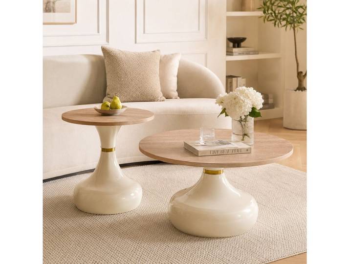 i@home Couchtisch 2er Set runde Sanduhrförmige Satztische (Packung Set, 2-St), Platzsparendes:Kratzfeste Melamin-Tische