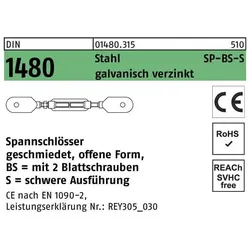 Zubehör Kette + Seil, Spannschloss DIN 1480 offen m.2Blattschrauben SP BS-S M 36 Stahl galvanisch verzinkt galvanisch v...