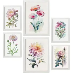 POSTER Set Mit 6 Rosen Vollfarbige Natur Und Botanikdrucke Mit Blumenmotiven Auf Reinweißen Hintergründen Innenarchitektur A3 & A4 Weißer Rahmen