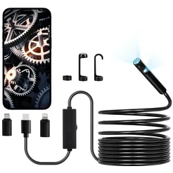 VEVOR Endoskopkamera mit Licht, Dual Lens Endoskop für Android & iOS, 1920P HD-Inspektionskamera mit 8+1 LED-Licht, 2-fachem Zoom, 5 m Kabel, wasserdichte IP67-Kanalkamera für Auto, Sanitär