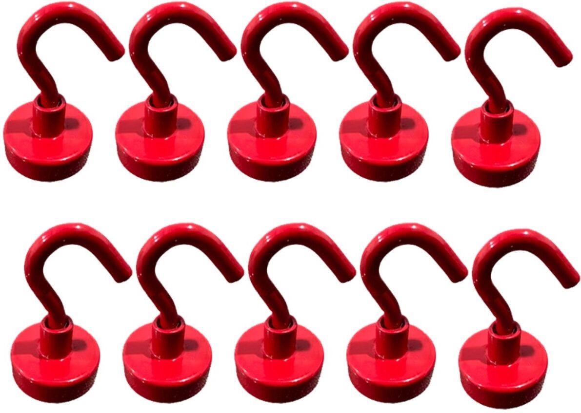INF 10er-Set magnetische Haken - Edelstahl mit Neodym-Magnet, elektroplattierte wasserdichte Beschichtung, bohrfreies Rot