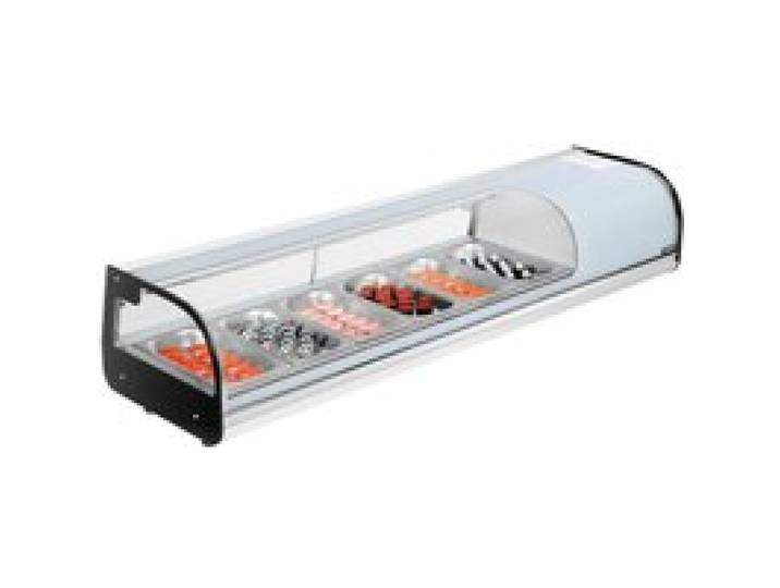VEVOR Sushi Kühlvitrine 62 L kommerzielle Vitrine Kühlaufsatzvitrine (6 Pfannen) mit gebogenem Glas & LED-Beleuchtung & digitaler Temperaturregelung, Kühlschrank für Theke Restaurant Geschäft