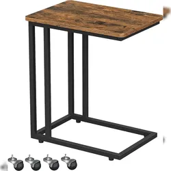 mobiler Beistelltisch som 50 x 35 x 60 cm mit Metallgestell und Rollen, Betttisch Kaffeetisch, Industrie-Design, vintagebraun-schwarz