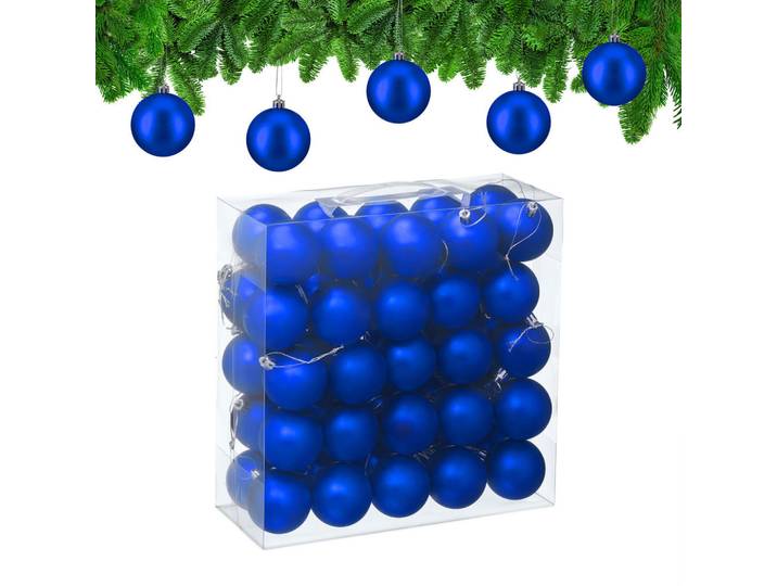 Relaxdays Weihnachtskugeln Blau 50er-Set, Kunststoff, 6x7x6 cm, Dekoration, Weihnachtsdekoration, Christbaumschmuck
