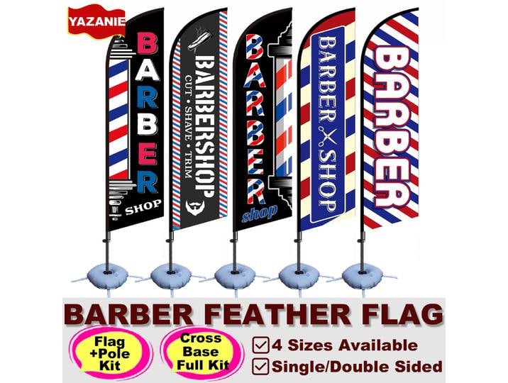 Drapeau plume de barbier 8FT, drapeaux de salon de coiffure 11FT 13FT avec kit de mât et support de base pour publicité extérieure, drapeau de plage Swooper
