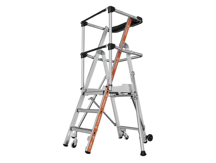 Tubesca Plate-forme escabeau Veloce stable avec garde corps - 3 marches et tablettes