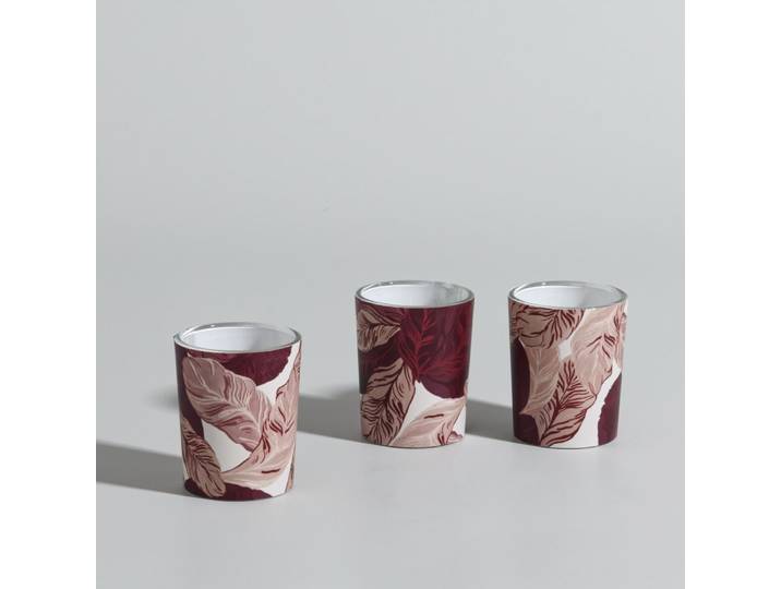 Geschenkset mit 3 Duft-Teelichtern aus Glas in Burgunderrot und Beige