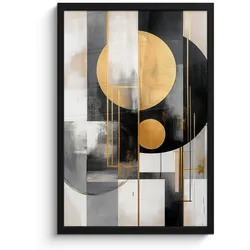 POSTER MIT RAHMEN Abstrakt - Gold - Silber - Formen - Ästhetisch - Modern Bilder mit Rahmen 40x60 cm