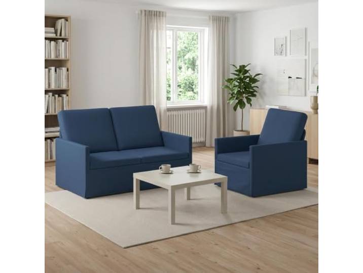 Sofa-Set 2 pcs Blau Stoff Metallrahmen,Schaumstofffüllung,Polyesterstoff,pflegeleicht,modernes Design,Wohnzimmer