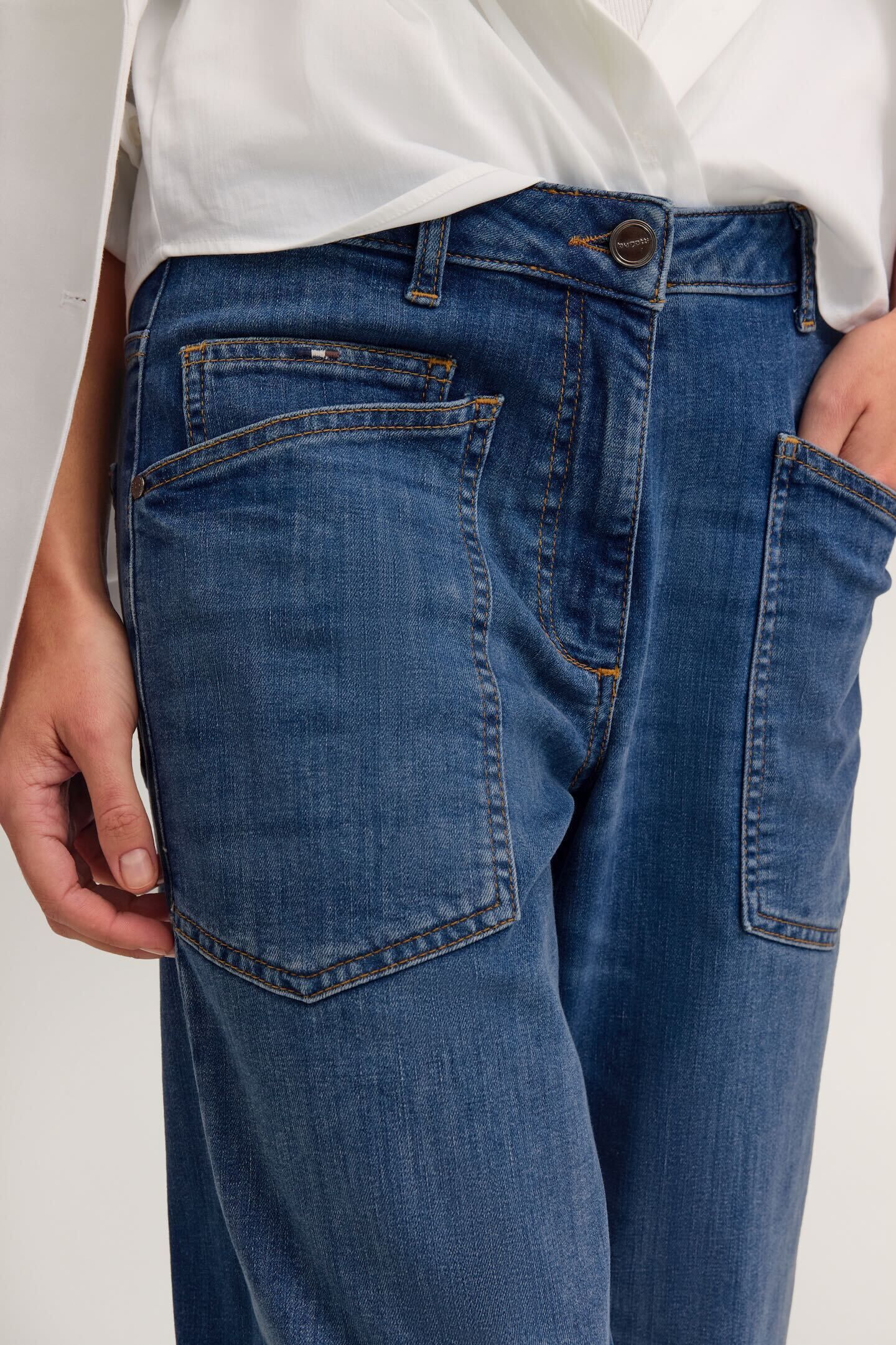 5-Pocket-Jeans BUGATTI "Stretch", Damen, Gr. 36, Normalgrössen, blau (340, blaugrau), 98% Baumwolle, 2% Elasthan, Jeans 5-Pocket-Jeans, mit aufgesetzten Taschen 340, blaugrau 36, Normalgrössen