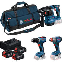 18V Profi-Set Bohrhammer GBH 18V-22 + Bohrschrauber GSR 18V-65 + Schlagschrauber GDX 18V-285 blau/schwarz, 3x Li-Ionen Akku 5,0Ah, Werkzeugtasche