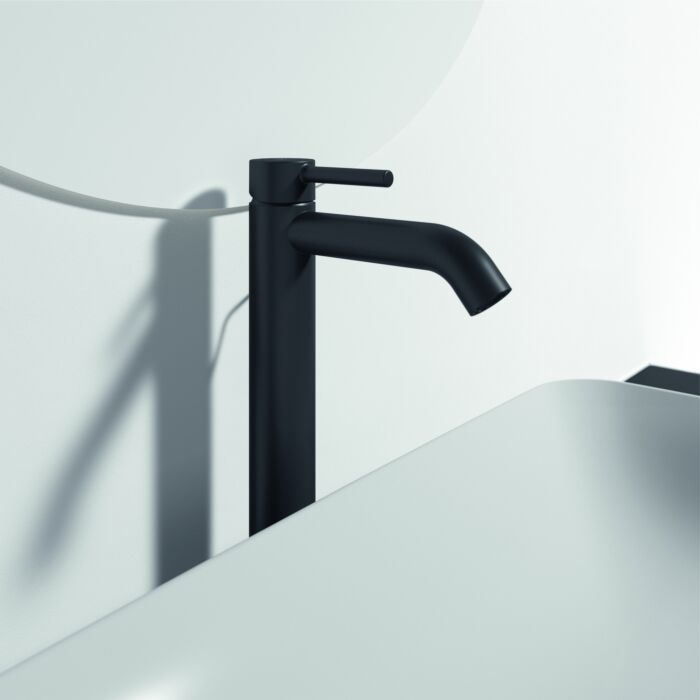 Ideal Standard Waschtischarmatur BC194XG Silk Black, Ausladung 150mm, erhöhter Sockel