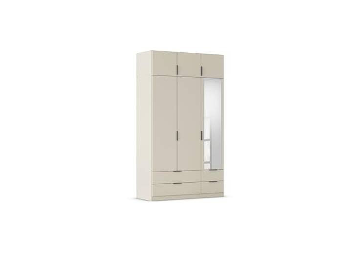 Rauch Möbel LAGOA, Kleiderschrank, Farbe Beige, Breite 136 cm Schrank, Mehrzweckschrank, 6-türig, Spiegel, 4 Schubladen, Zubehör Premium, für Schlafzimmer, Kinderzimmer, Homeoffice