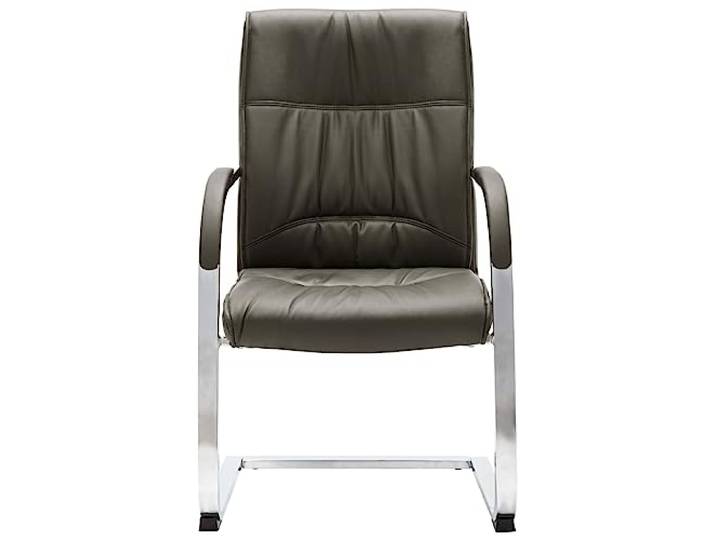 HKLGBVCR Freischwinger Bürostuhl, Kunstleder, Grau Ergonomische Rückenlehne, Armlehnen, Gestell aus verchromtem Stahl, maximale Belastung 110 kg