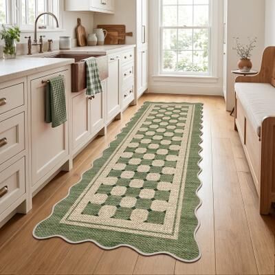 Garvee Scalloped Easy Jute Indoor Outdoor Geometric Checkered Area Rug