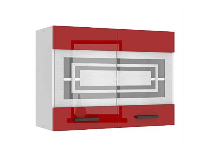 Belini Hängeschrank Küche SGW 80 cm, mit 2 Türen, Rot Hochglanz Küchenschränke, Oberschrank, Küchenhängeschränke, Wandschrank Hängend