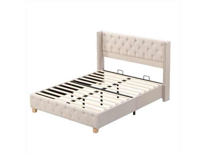 Komhtom Polsterbett 140/190 cm in Beige Linen, Mode, 140x200 cm, Schlafzimmer, Betten, Polsterbetten