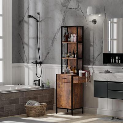 karlinc Wall Mount Salon Station for Hair Stylist, Barber Stations with 3-Tier Storage Shelf, Hair Styling Storage Cabinet with 1 Drawer
