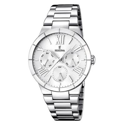 Multifunktionsuhr FESTINA, silber (silberfarben, weiß, weiß), Armbanduhren, Damen, silberfarben, Armbanduhr, Quarzuhr, Damenuhr, Edelstahlarmband, Datum