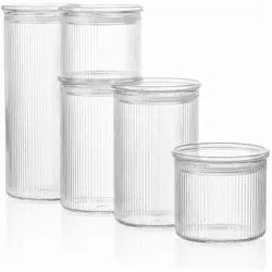 Sobczyk - Glass storage containers with ridges - 5-pack - 2 x 500 ml, 2 x 1000 ml, 1 x 1500 ml, Vorratsbehälter, Transparent