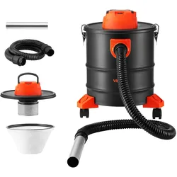 VEVOR Aschesauger 1200W Tragbarer Kaminsauger 20L Stahltank Schwarz/Orange, Staubsauger mit Blasfunktion für Kamin Pelletofen Grill & Feuerschalen, Dual-Filtersystem, mit Rollen Griff & 1,2 m Schlauch