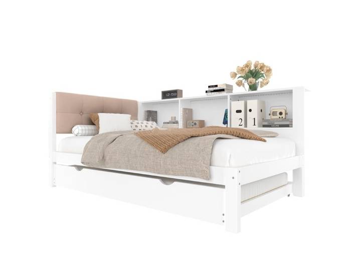 VLIVRA Lit gigogne Lit Simple USB LED Réglable et Étagères 90×200 cm et 90×190 cm sans Matelas - Blanc