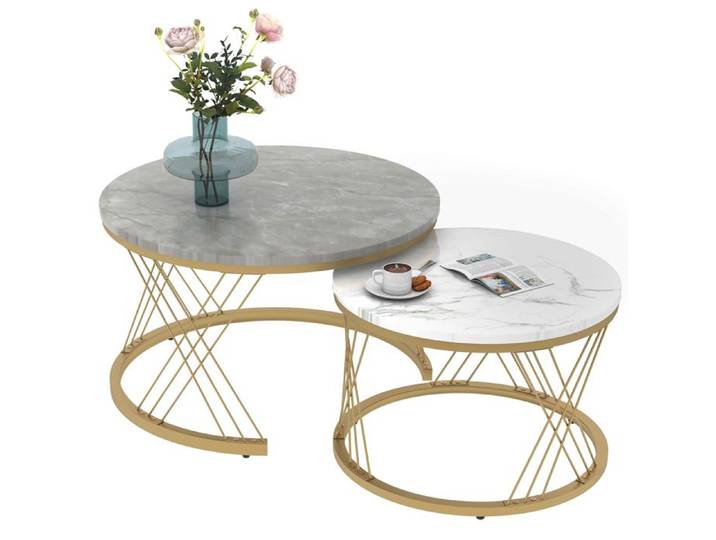 Table basse moderne gigogne Ensemble de tables basses haute brillance Tables gigognes en placage de marbre Rond Gris