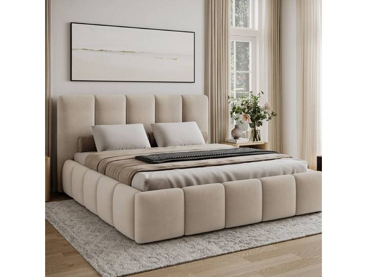 Lit 160x200 sommier inclus Klaus Velours Beige