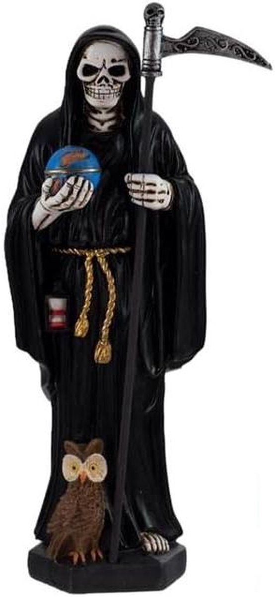 Handbeschilderd Santa Muerte Figuur Heilige Dood Decoratief Object, Hoogte: 20 cm, Meerkleurig Zwart