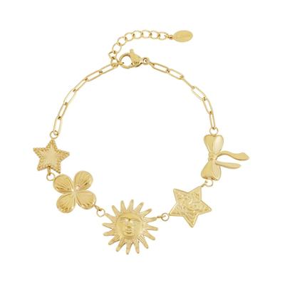 Charm-Armband ADELIA´S "LIVAYA", goldfarben, Armbänder, Damen, yehwang_16,5, Stahl, Charm-Armband, Trendiger Modeschmuck mit Sonne, Sternen, Blume und Schleife