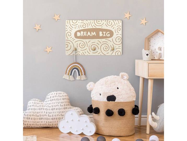 Patère enfants Dream Big 40 x 25 x 1cm Beige/Marron/Blanc