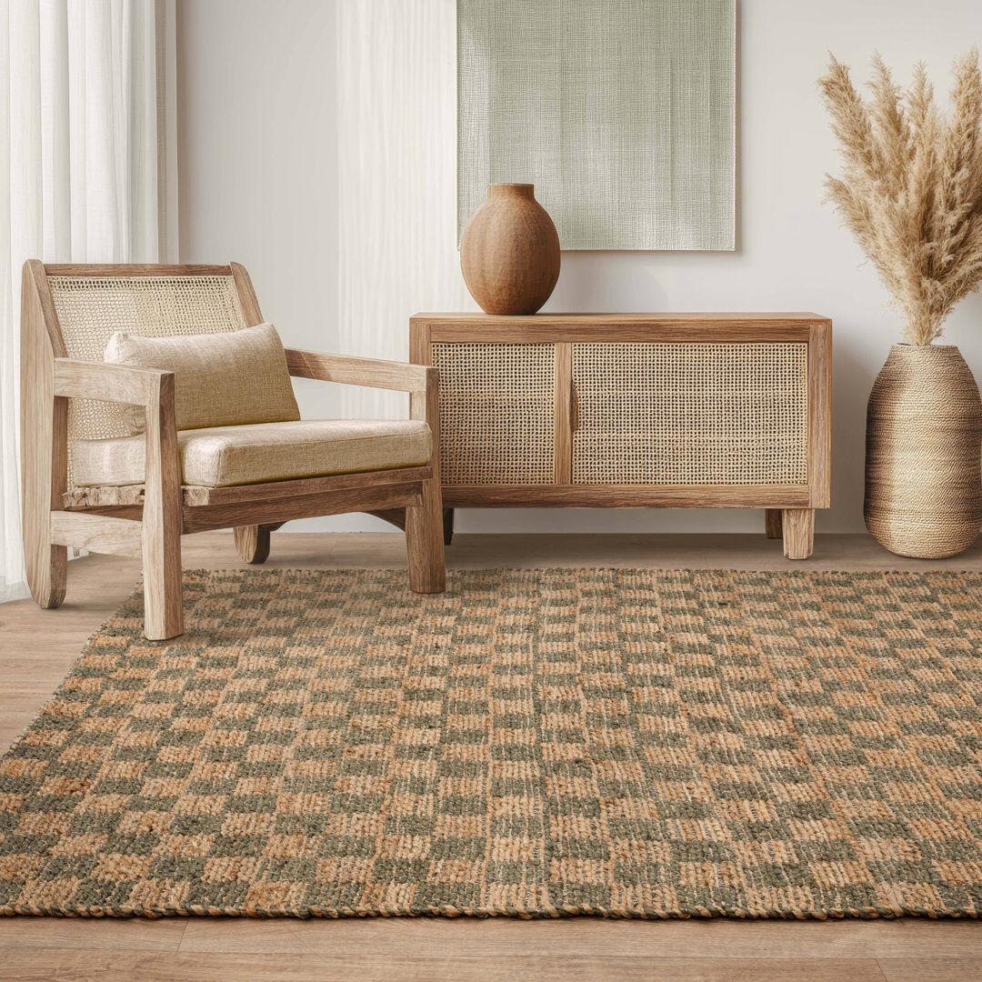 Brambly Cottage Merrisa Jute Checker Area Rug Green Rectangle 120 x 170 cm