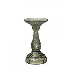 Chic Antique Stumpenkerzenständer mit Diamantschnitt olive, H16,5/D9 cm, olive