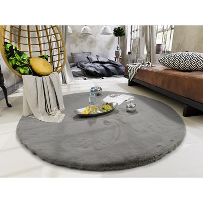 Hochflor-Teppich OCI DIE TEPPICHMARKE "ALISSA, Fell Haptik", grau (dunkelgrau), H:38mm Ø:80cm, Polyester, Teppiche, Kuschelig softer weicher Flor, Kaninchen Fell Haptik, getuftet