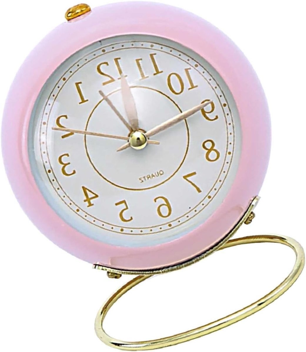 Dailygoody Kleine Analoge Tafelklok met Stille Wekker - Roze