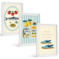 BILDER SET 3er Set - 40x60 cm Weißer Rahmen - Italienische Aromen und Lifestyle-Bilder