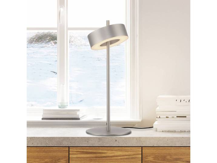 Q-Smart-Home Paul Neuhaus Smart-LED-Tischleuchte Q-Rotate aluminium 40 cm Q-Rotate, dimmbar, alu / grau / zink, für Wohn- / Esszimmer, Aluminium, Modern