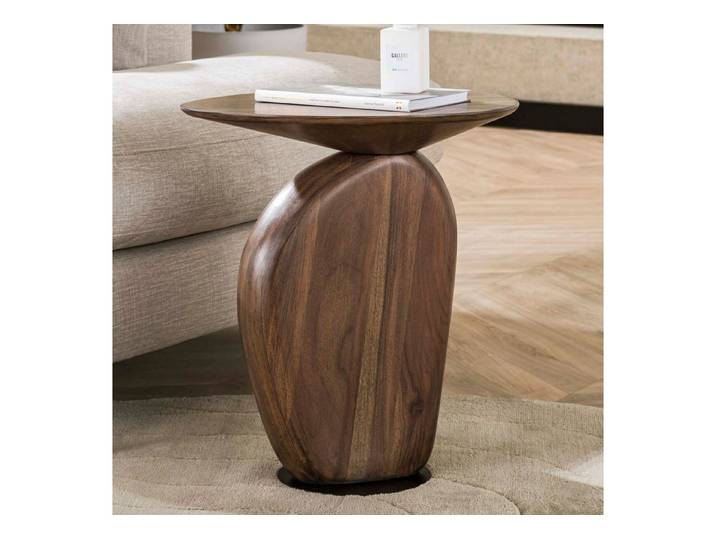 alesvelt Beistelltisch ART SOLID Skulpturaler Massivholz-Tisch aus Akazie in Kiesel-Optik (1-Tisch), 36x45x50cm, Glaze-Brown-Design