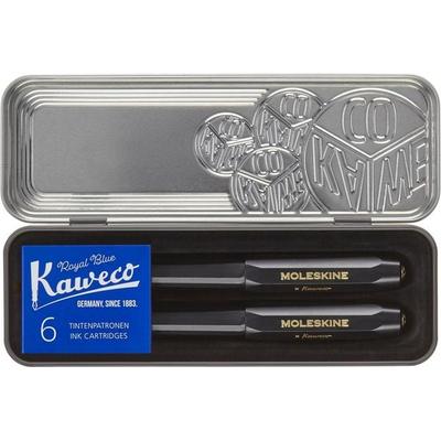 Moleskine Kaweco Ballpoint and Foutain Pen Set, Black, Medium Point and Medium Nib (0.7 MM), Blue Ink