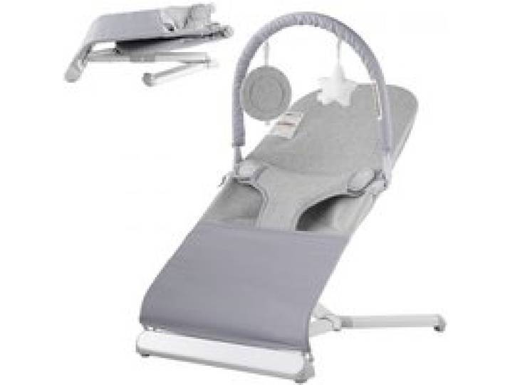 VEVOR Transat Bébé 0-9 Mois Siège Transat Pliable Nouveau-né avec 2 Angles d'Inclinaison, Barre de Jouets Rotative, Sac de Transport, Transat Portable Bébés, pour Intérieur, Extérieur, Gris Clair