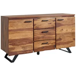 Stilvolles Sheesham Sideboard mit Baumkanten-Design, Metallgestell. 145x45x82 cm | Kadima Design