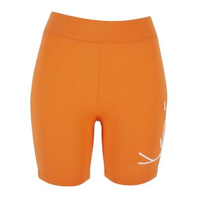 Radlerhose KARL KANI "Karl Kani Damen KW222-046-1 Signature Cycling Shorts", Damen, Gr. XS, US-Größen, orange, 95% Baumwolle, 5% Elasthan, skinny fit, Hosen Radlerhose